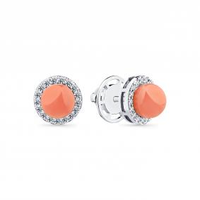 Серьги из белого золота Мастер Бриллиант 05M2-202272-00-53 с бриллиантом и кораллом 05M2-202272-00-53 фото