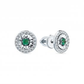 Серьги из белого золота Мастер Бриллиант 05M2-202305-00-01 с бриллиантом и изумрудом 05M2-202305-00-01 фото