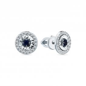 Серьги из белого золота Мастер Бриллиант 05M2-202305-00-02 с бриллиантом и сапфиром 05M2-202305-00-02 фото