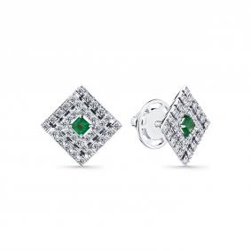 Серьги из белого золота Мастер Бриллиант 05M2-202306-00-01 с бриллиантом и изумрудом 05M2-202306-00-01 фото