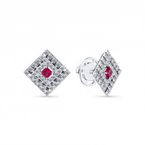 Серьги из белого золота Мастер Бриллиант 05M2-202306-00-03 с бриллиантом и рубином 05M2-202306-00-03 фото