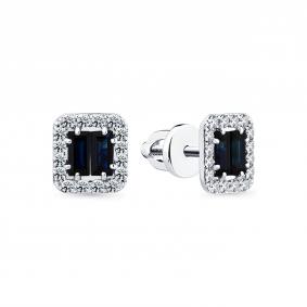 Серьги из белого золота Мастер Бриллиант 05M2-202307-00-02 с бриллиантом и сапфиром 05M2-202307-00-02 фото