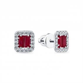Серьги из белого золота Мастер Бриллиант 05M2-202307-00-03 с бриллиантом и рубином 05M2-202307-00-03 фото