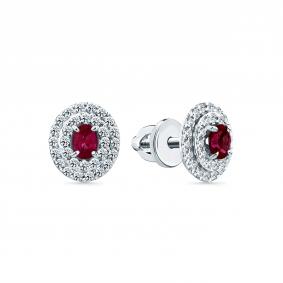 Серьги из белого золота Мастер Бриллиант 05M2-202308-00-03 с бриллиантом и рубином 05M2-202308-00-03 фото