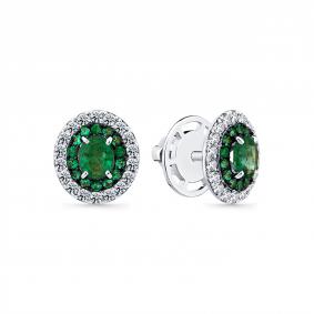 Серьги из белого золота Мастер Бриллиант 05M2-202309-00-01 с бриллиантом и изумрудом 05M2-202309-00-01 фото