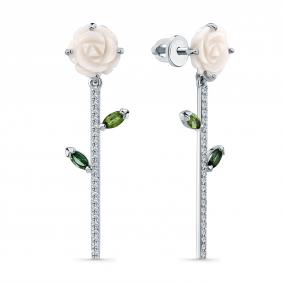Серьги из белого золота Мастер Бриллиант 05M2-202313-00-55 с бриллиантом, перламутром и турмалином 05M2-202313-00-55 фото