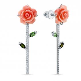 Серьги из белого золота Мастер Бриллиант 05M2-202313-00-56 с бриллиантом, кораллом и турмалином 05M2-202313-00-56 фото