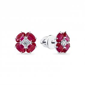Серьги из белого золота Мастер Бриллиант 05M2-202314-00-03 с бриллиантом и рубином 05M2-202314-00-03 фото