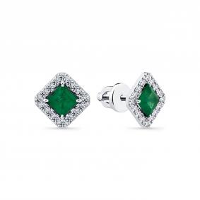 Серьги из белого золота Мастер Бриллиант 05M2-202315-00-01 с бриллиантом и изумрудом 05M2-202315-00-01 фото