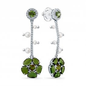 Серьги из белого золота Мастер Бриллиант 05M2-202340-00-55 с бриллиантом, жемчугом и турмалином 05M2-202340-00-55 фото