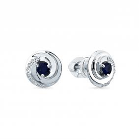 Серьги из белого золота Мастер Бриллиант 05M2-204271-00-02 с бриллиантом и сапфиром 05M2-204271-00-02 фото