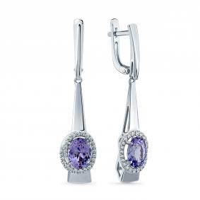 Серьги из белого золота Мастер Бриллиант 05M2-206764-00-31 с бриллиантом и танзанитом 05M2-206764-00-31 фото