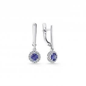 Серьги из белого золота Мастер Бриллиант 05M2-207360-00-31 с бриллиантом и танзанитом 05M2-207360-00-31 фото