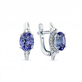 Серьги из белого золота Мастер Бриллиант 05M2-207382-00-31 с бриллиантом и танзанитом 05M2-207382-00-31 фото