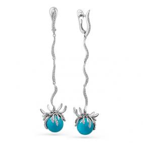 Серьги из белого золота Мастер Бриллиант 05M2-207440-00-38 с бриллиантом и бирюзой 05M2-207440-00-38 фото