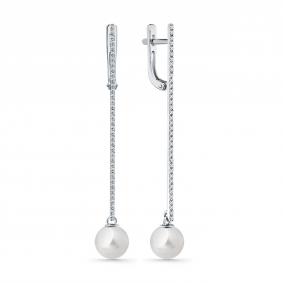 Серьги из белого золота Мастер Бриллиант 05M2-207597-00-28 с бриллиантом и жемчугом 05M2-207597-00-28 фото