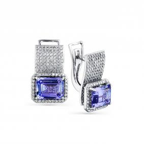 Серьги из белого золота Мастер Бриллиант 05M2-207760-00-31 с бриллиантом и танзанитом 05M2-207760-00-31 фото