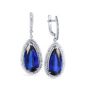 Серьги из белого золота Мастер Бриллиант 05M2-207831-00-49 с бриллиантом и сапфировым корундом 05M2-207831-00-49 фото