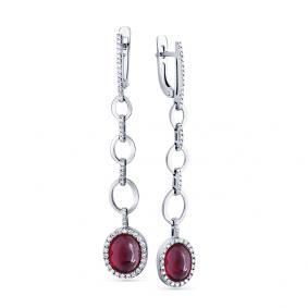 Серьги из белого золота Мастер Бриллиант 05M2-207866-00-59 с бриллиантом и рубином 05M2-207866-00-59 фото