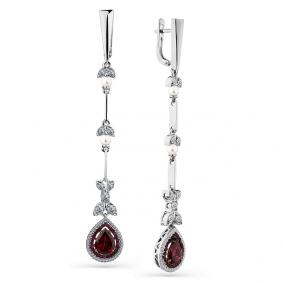 Серьги из белого золота Мастер Бриллиант 05M2-207922-00-58 с бриллиантом, рубином, гранатом и жемчугом 05M2-207922-00-58 фото