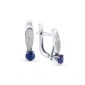 Серьги из белого золота Мастер Бриллиант 05M2-207923-00-02 с бриллиантом и сапфиром 05M2-207923-00-02 фото