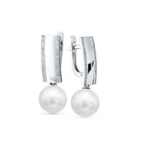 Серьги из белого золота Мастер Бриллиант 05M2-207986-70-28 с бриллиантом и жемчугом 05M2-207986-70-28 фото