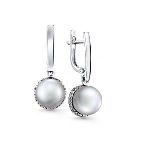 Серьги из белого золота Мастер Бриллиант 05M2-207987-00-28 с бриллиантом и жемчугом 05M2-207987-00-28 фото