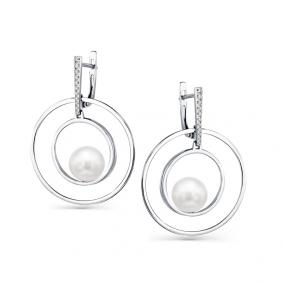 Серьги из белого золота Мастер Бриллиант 05M2-207996-00-28 с бриллиантом и жемчугом 05M2-207996-00-28 фото