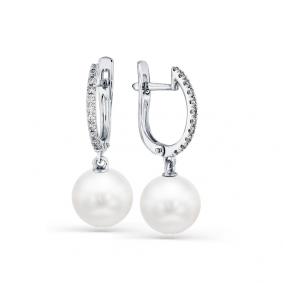 Серьги из белого золота Мастер Бриллиант 05M2-208067-00-28 с бриллиантом и жемчугом 05M2-208067-00-28 фото
