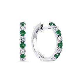 Серьги из белого золота Мастер Бриллиант 05M2-208086-01-01 с бриллиантом и изумрудом 05M2-208086-01-01 фото