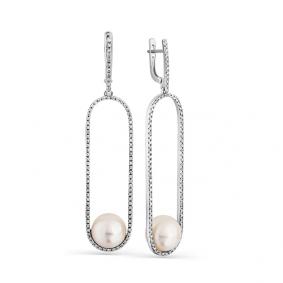 Серьги из белого золота Мастер Бриллиант 05M2-208092-00-28 с бриллиантом и жемчугом 05M2-208092-00-28 фото