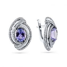 Серьги из белого золота Мастер Бриллиант 05M2-208108-00-31 с бриллиантом и танзанитом 05M2-208108-00-31 фото