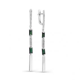 Серьги из белого золота Мастер Бриллиант 05M2-208171-00-01 с бриллиантом и изумрудом 05M2-208171-00-01 фото
