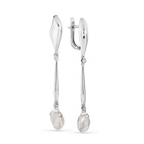 Серьги из белого золота Мастер Бриллиант 05M2-208181-00-28 с бриллиантом и жемчугом 05M2-208181-00-28 фото