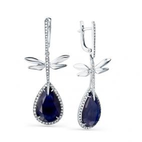 Серьги из белого золота Мастер Бриллиант 05M2-208195-00-02 с бриллиантом и сапфиром 05M2-208195-00-02 фото