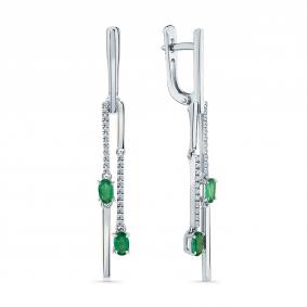 Серьги из белого золота Мастер Бриллиант 05M2-208202-00-01 с бриллиантом и изумрудом 05M2-208202-00-01 фото
