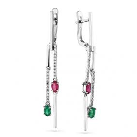 Серьги из белого золота Мастер Бриллиант 05M2-208202-00-55-7 с бриллиантом, рубином и изумрудом 05M2-208202-00-55-7 фото