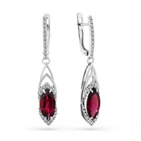 Серьги из белого золота Мастер Бриллиант 05M2-208385-00-33 с бриллиантом и родолитом 05M2-208385-00-33 фото