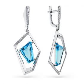 Серьги из белого золота Мастер Бриллиант 05M2-208392-00-67 с топазом и бриллиантом 05M2-208392-00-67 фото