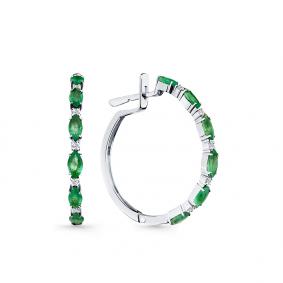 Серьги из белого золота Мастер Бриллиант 05M2-208401-00-01 с бриллиантом и изумрудом 05M2-208401-00-01 фото