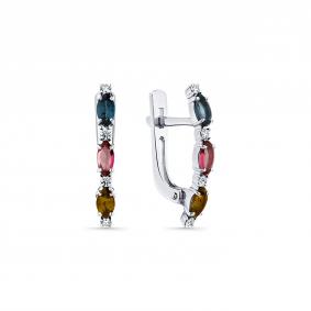 Серьги из белого золота Мастер Бриллиант 05M2-208401-01-60 с бриллиантом и турмалином 05M2-208401-01-60 фото