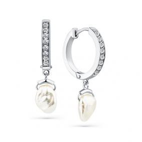 Серьги из белого золота Мастер Бриллиант 05M2-208448-00-28 с бриллиантом и жемчугом 05M2-208448-00-28 фото