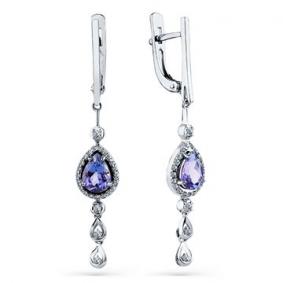 Серьги из белого золота Мастер Бриллиант 05M2-208516-00-31 с бриллиантом и танзанитом 05M2-208516-00-31 фото