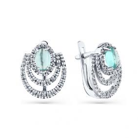 Серьги из белого золота Мастер Бриллиант 05M2-208541-00-35 с бриллиантом и апатитом 05M2-208541-00-35 фото