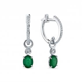 Серьги из белого золота Мастер Бриллиант 05M2-208576-01-01 с бриллиантом и изумрудом 05M2-208576-01-01 фото