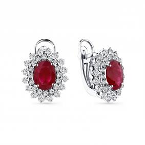 Серьги из белого золота Мастер Бриллиант 05M2-208701-00-03 с бриллиантом и рубином 05M2-208701-00-03 фото