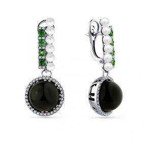 Серьги из белого золота Мастер Бриллиант 05M2-208763-00-55 с бриллиантом, гранатом, агатом и жемчугом 05M2-208763-00-55 фото