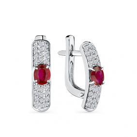 Серьги из белого золота Мастер Бриллиант 05M2-208775-00-03 с бриллиантом и рубином 05M2-208775-00-03 фото