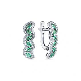 Серьги из белого золота Мастер Бриллиант 05M2-208843-00-01 с бриллиантом и изумрудом 05M2-208843-00-01 фото