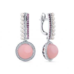 Серьги из белого золота Мастер Бриллиант 05M2-208847-00-55 с бриллиантом, сапфиром, опалом и жемчугом 05M2-208847-00-55 фото